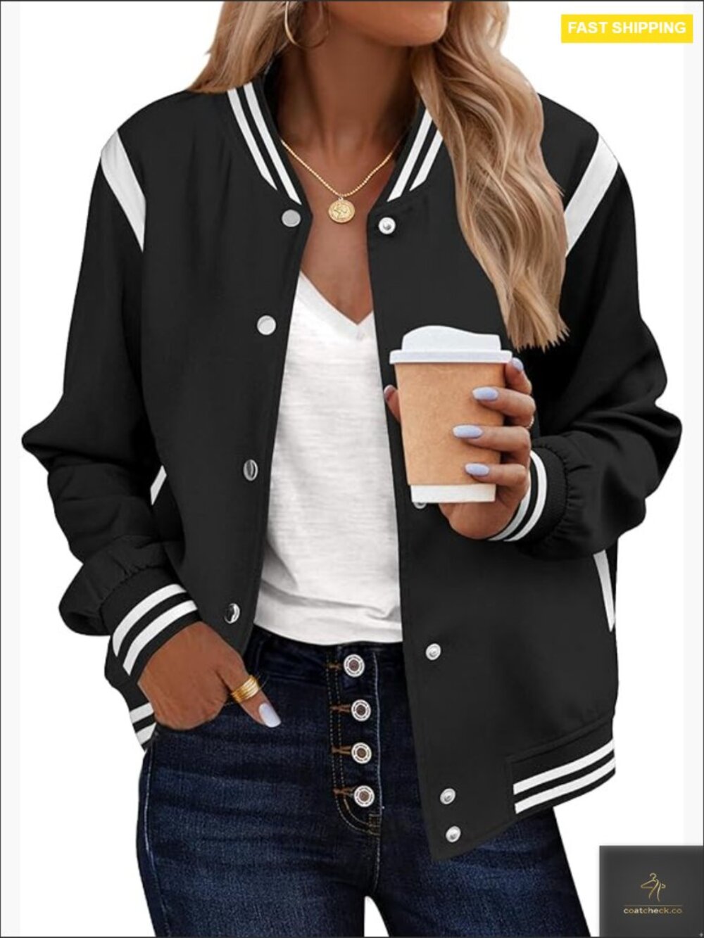 Varsity Bomber Jacket Button Down Lightweight Short Casual Moto College School
